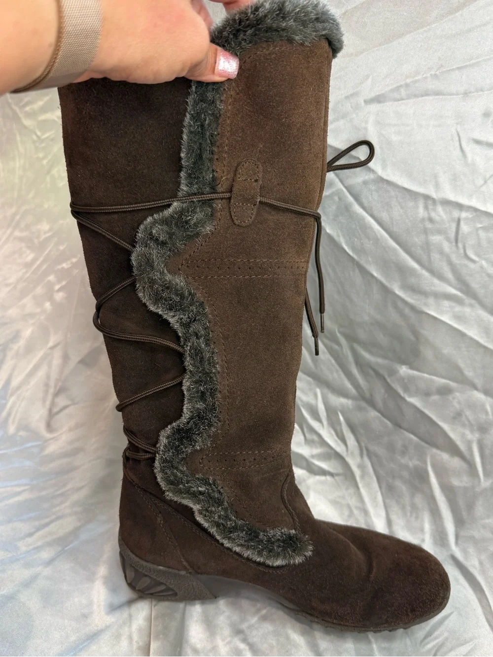 Bass Brown Suede Faux-Fur Trim Lace-Up Winter Boots